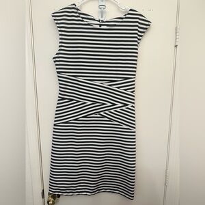 Sharagano Black and White Striped Midi Dress
